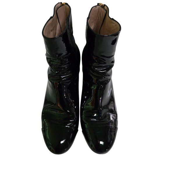 Stuart Weitzman Black Patent Leather Cap Toe Back Zip Heeled Boots Size 8M - Picture 5 of 9